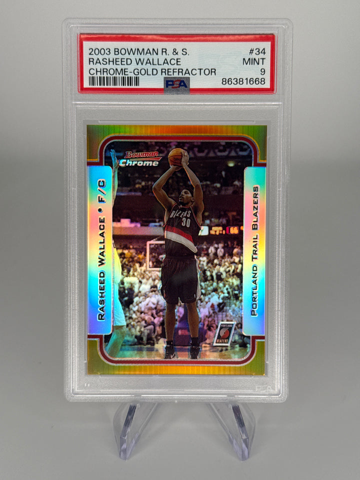 Rasheed Wallace 2003 Bowman Chrome Rookies & Stars Gold Refractor, 34/50, PSA 9 Mint