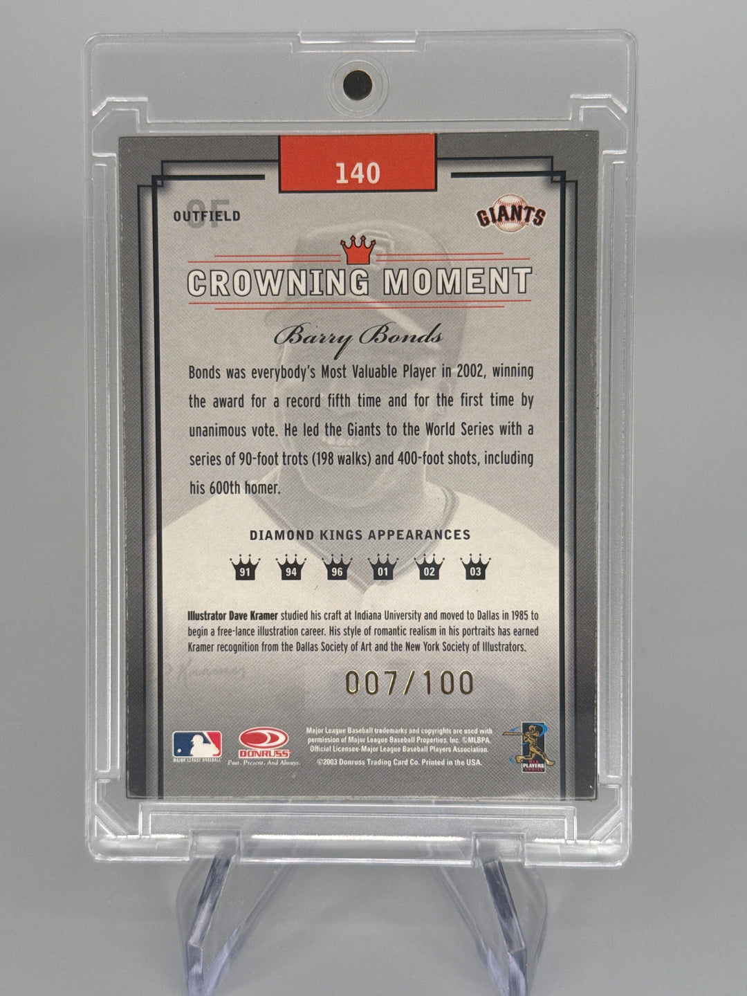 Barry Bonds 2003 Donruss Diamond Kings Framed Portraits Black, 007/100