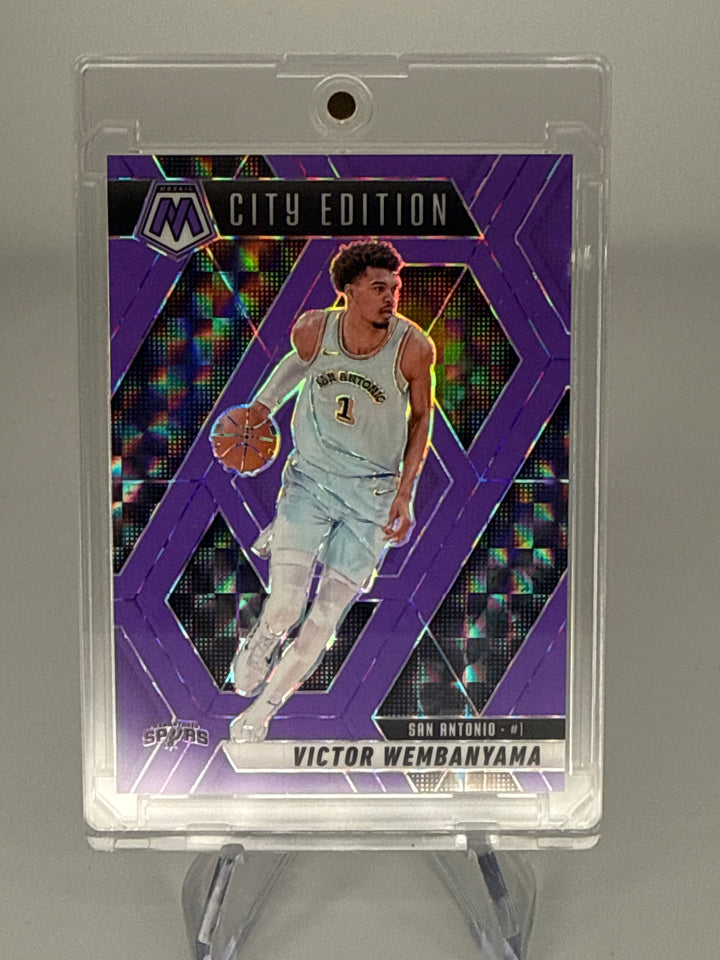 Victor Wembanyama 2024 Panini Mosaic City Edition Purple Fluorescent Prizm, 034/249
