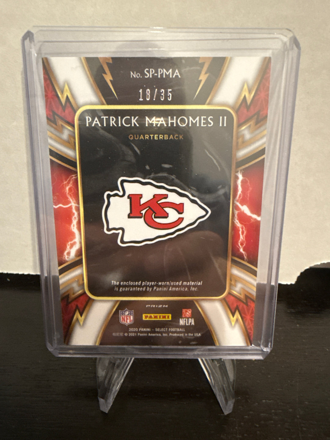 Patrick Mahomes 2020 Panini Select Sparks Relic White, 18/35