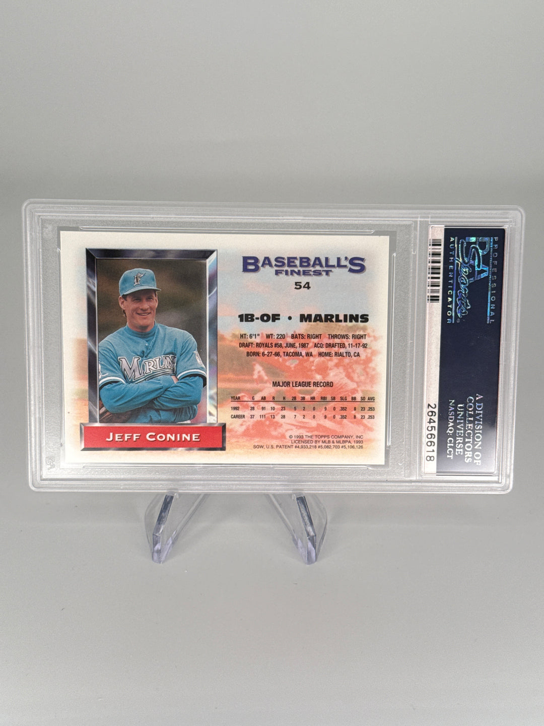 Jeff Conine 1993 Topps Finest Refractor, PSA 8