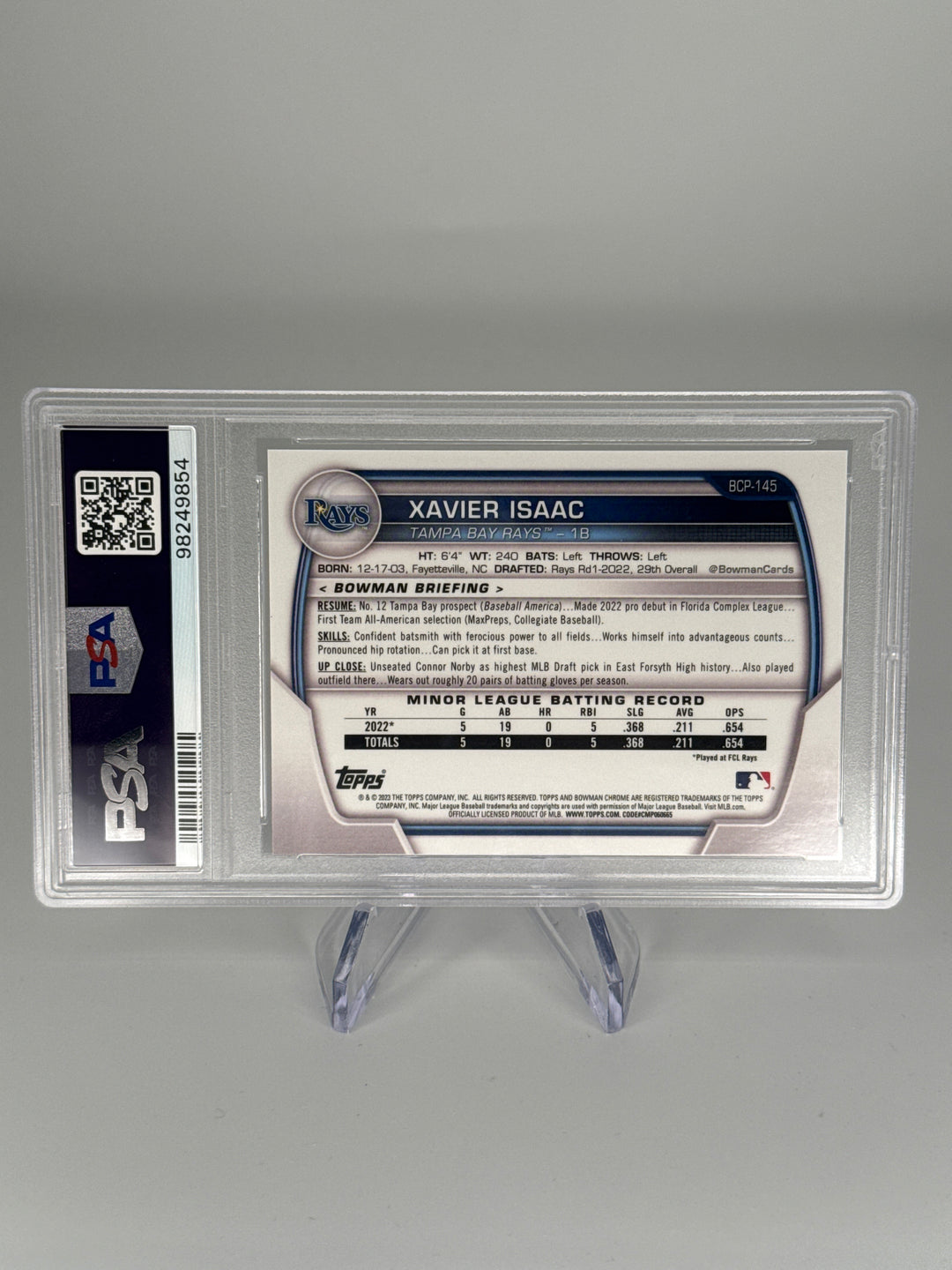 Xavier Isaac 2023 Bowman Chrome Purple Raywave Refractor, 119/150, PSA 10 Gem Mint