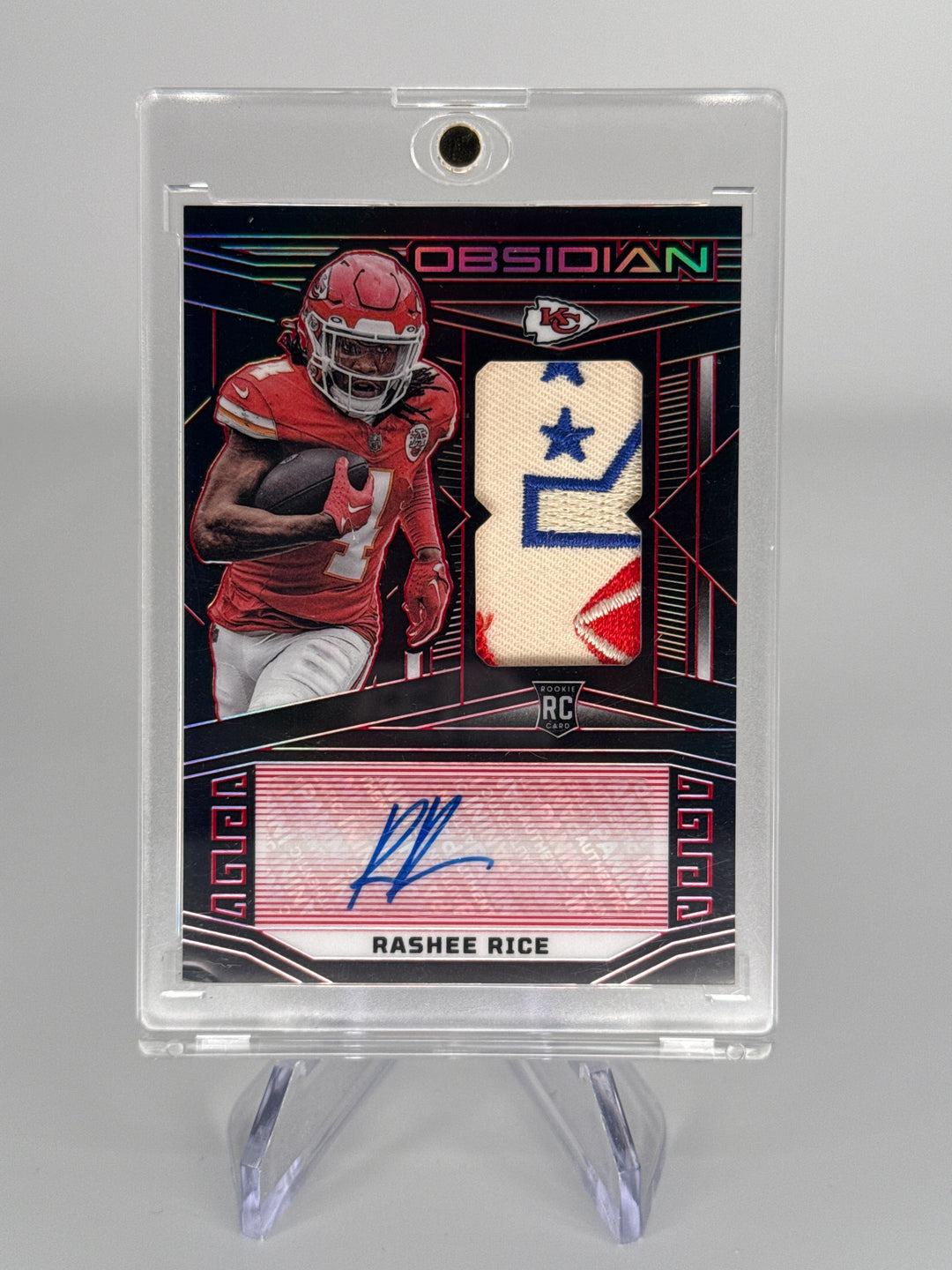 Rashee Rice 2023 Panini Obsidian Rookie Patch Auto Electric Etch Red, 7/8