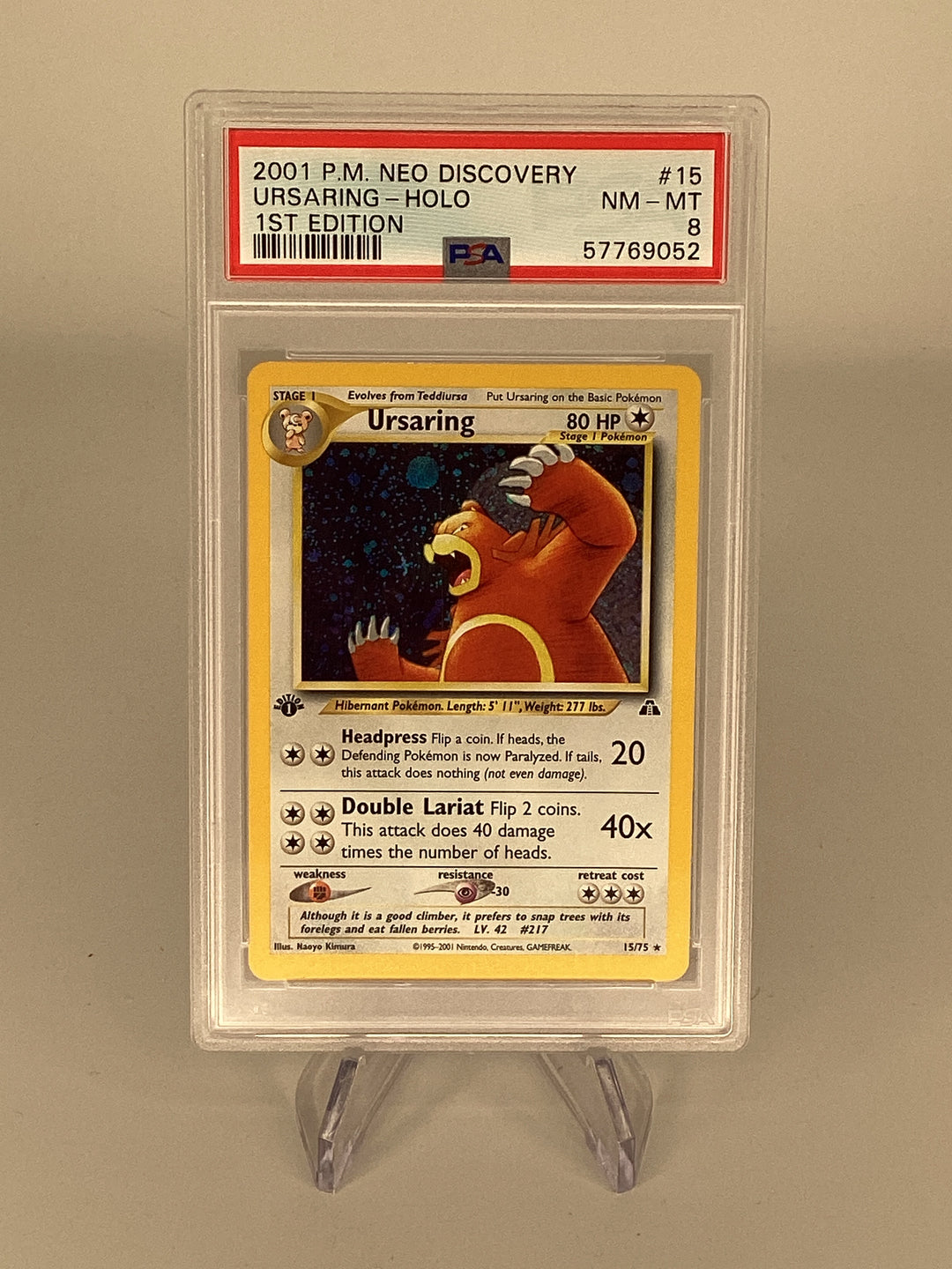 Pokemon TCG Ursaring Neo Discovery 1st Edition Holo Rare, 15/75, PSA 8