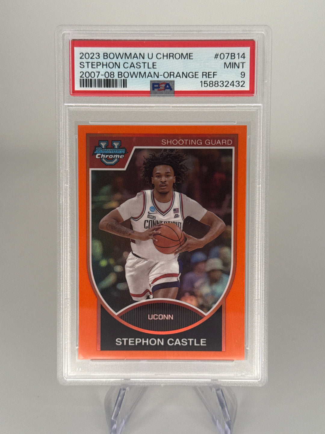 Stephon Castle 2023 Bowman Chrome University 2007 Orange Refractor, 25/25, PSA 9 Mint