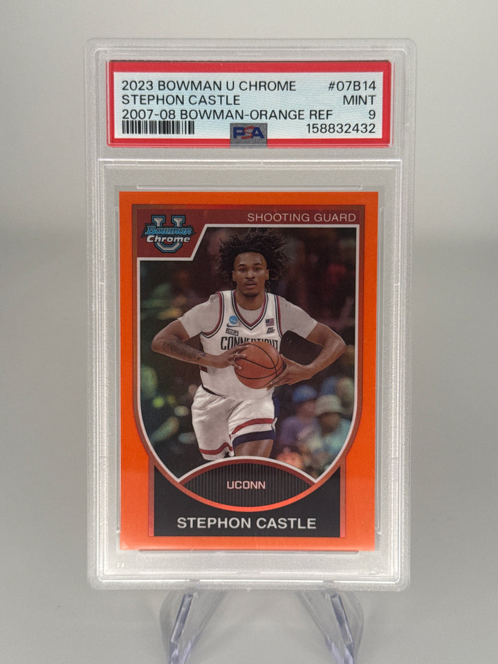 Stephon Castle 2023 Bowman Chrome University 2007 Orange Refractor, 25/25, PSA 9 Mint