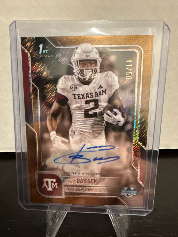 Terry Bussey 2025 Bowman Chrome University 1st Auto Gold Shimmer, 41/50
