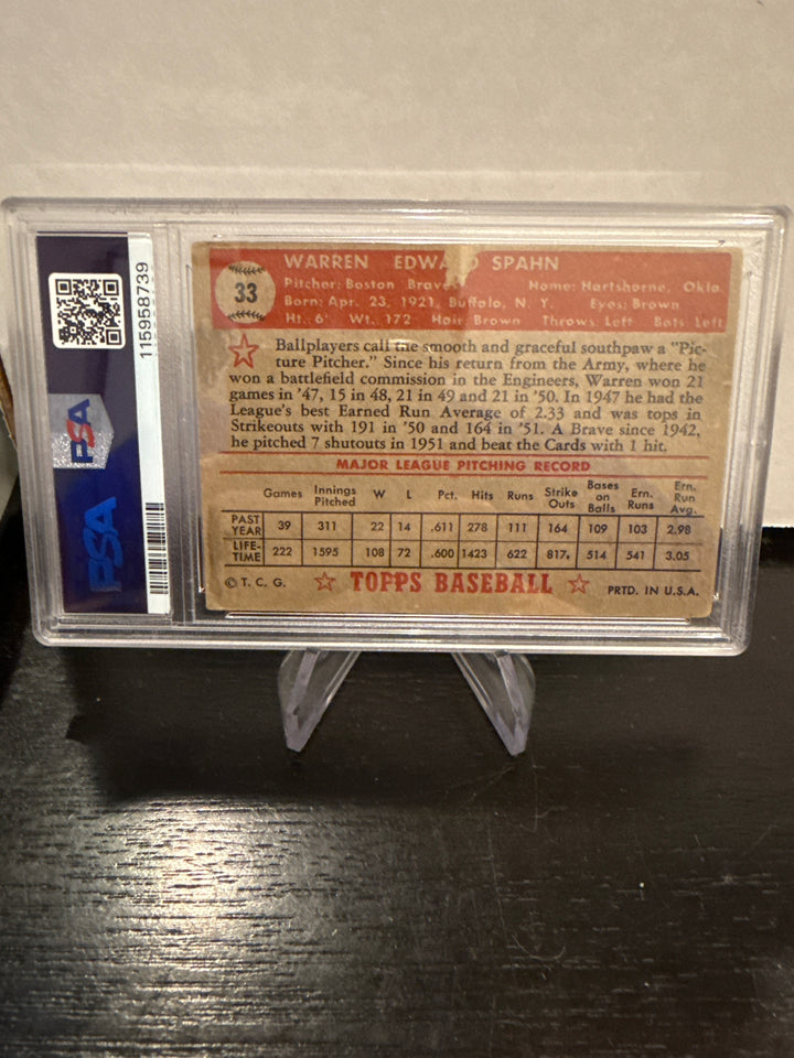 Warren Spahn 1952 Topps, PSA 1.5