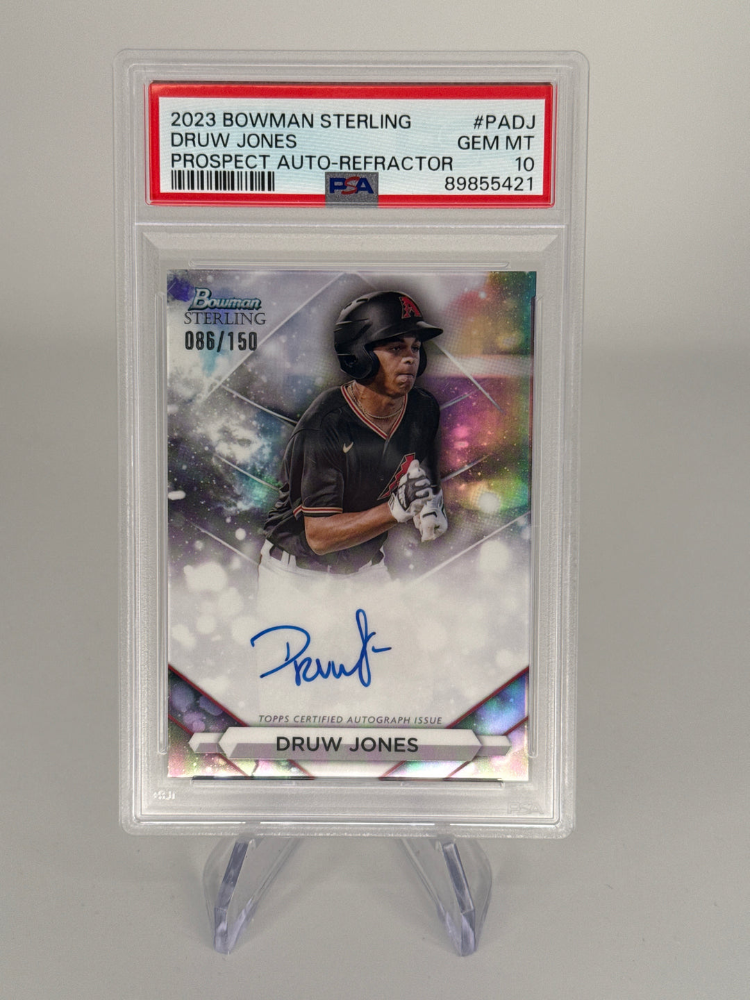 Druw Jones 2023 Bowman Sterling Prospect Refractor Auto, 086/150, PSA 10 Gem Mint