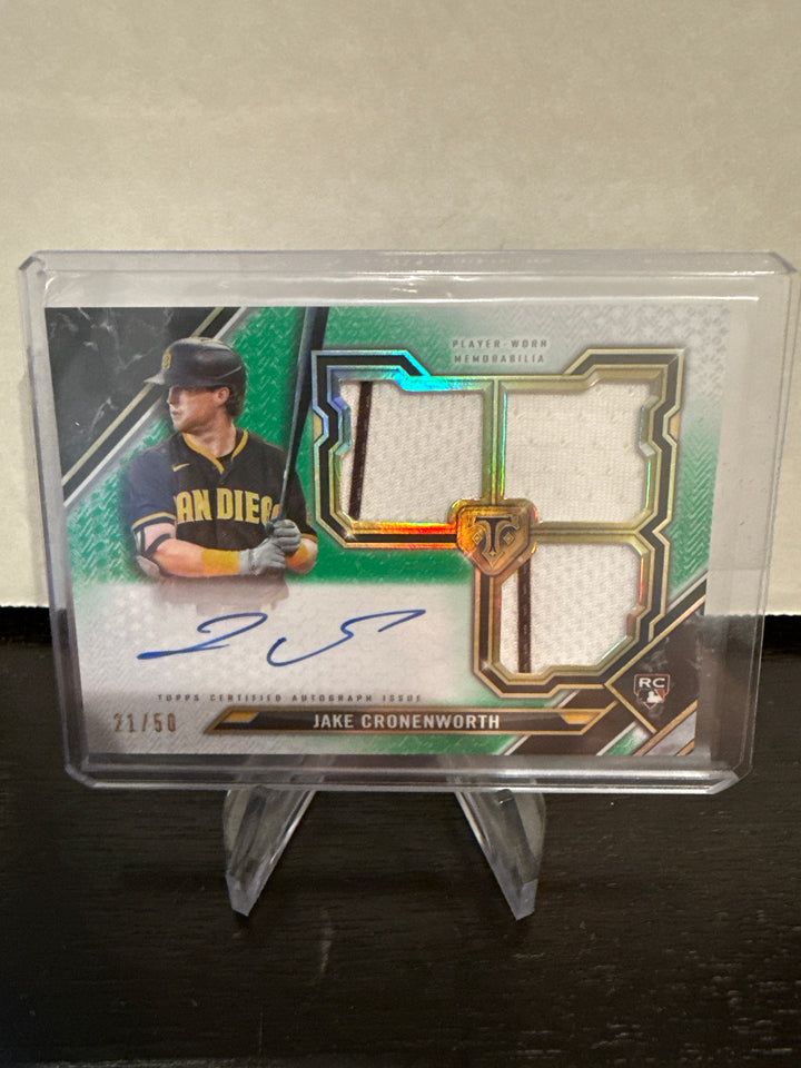 Jake Cronenworth 2021 Topps Triple Threads Emerald Rookie Triple Patch Auto, 21/50