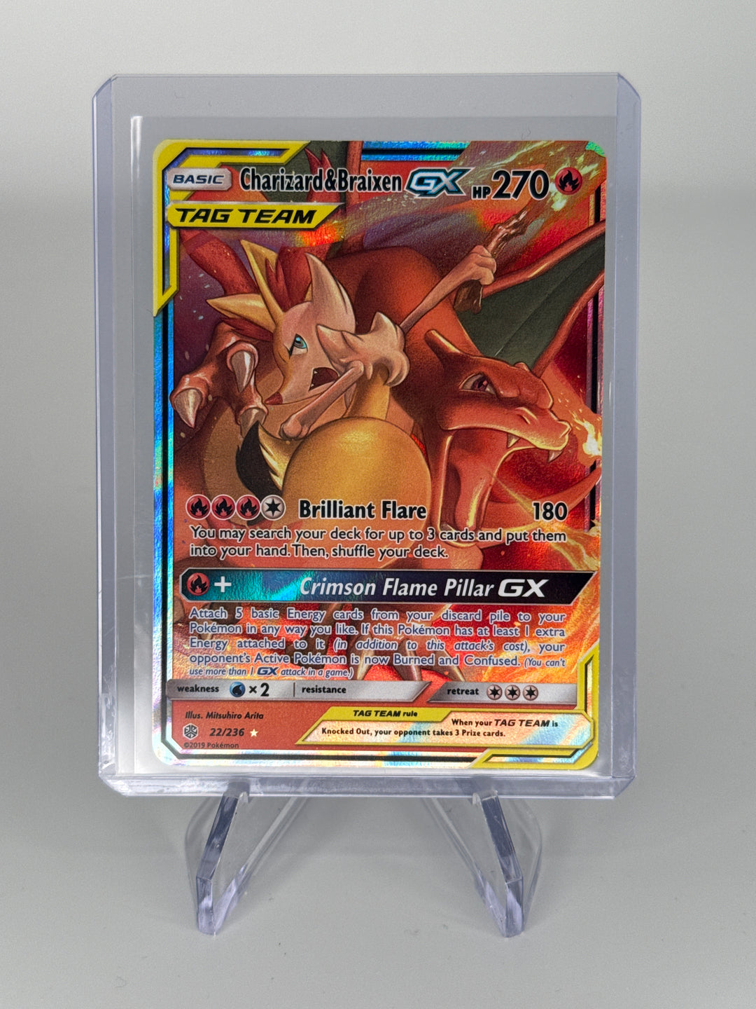 Pokemon TCG 2019 Charizard & Braixen Tag Team Cosmic Eclipse Full Art Holo, 22/236