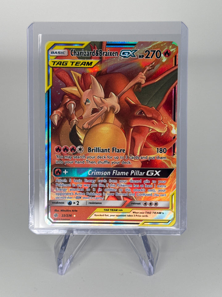 Pokemon TCG 2019 Charizard & Braixen Tag Team Cosmic Eclipse Full Art Holo, 22/236