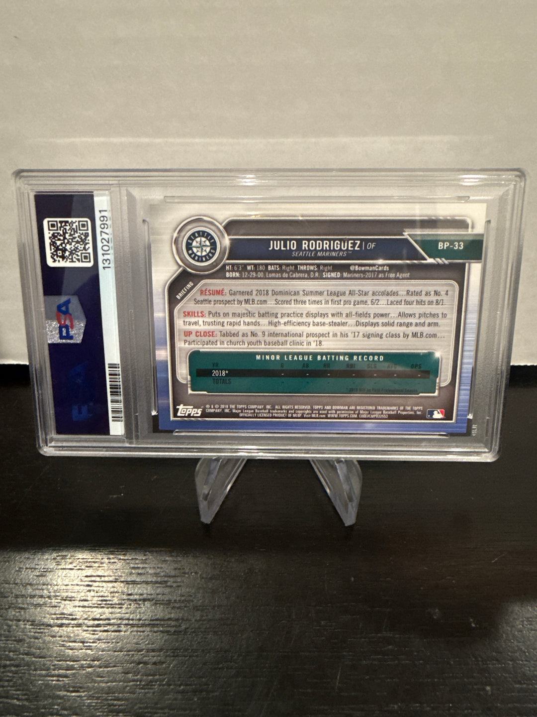 Julio Rodriguez 2019 Bowman Paper Prospects Sky Blue 1st, 007/499, PSA 9 Mint