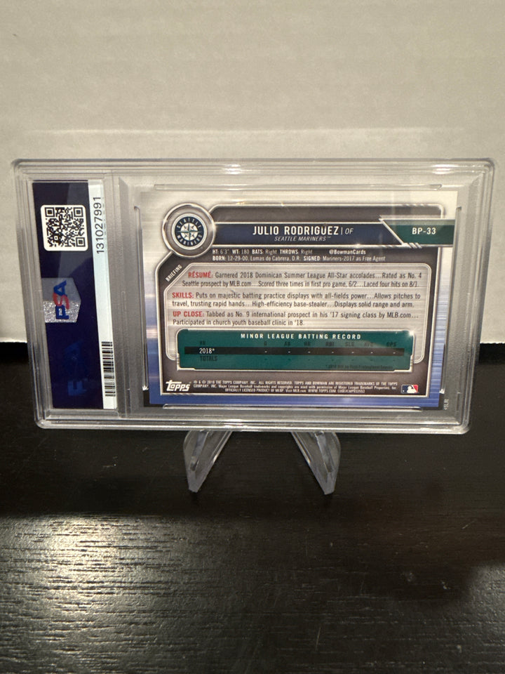 Julio Rodriguez 2019 Bowman Paper Prospects Sky Blue 1st, 007/499, PSA 9 Mint