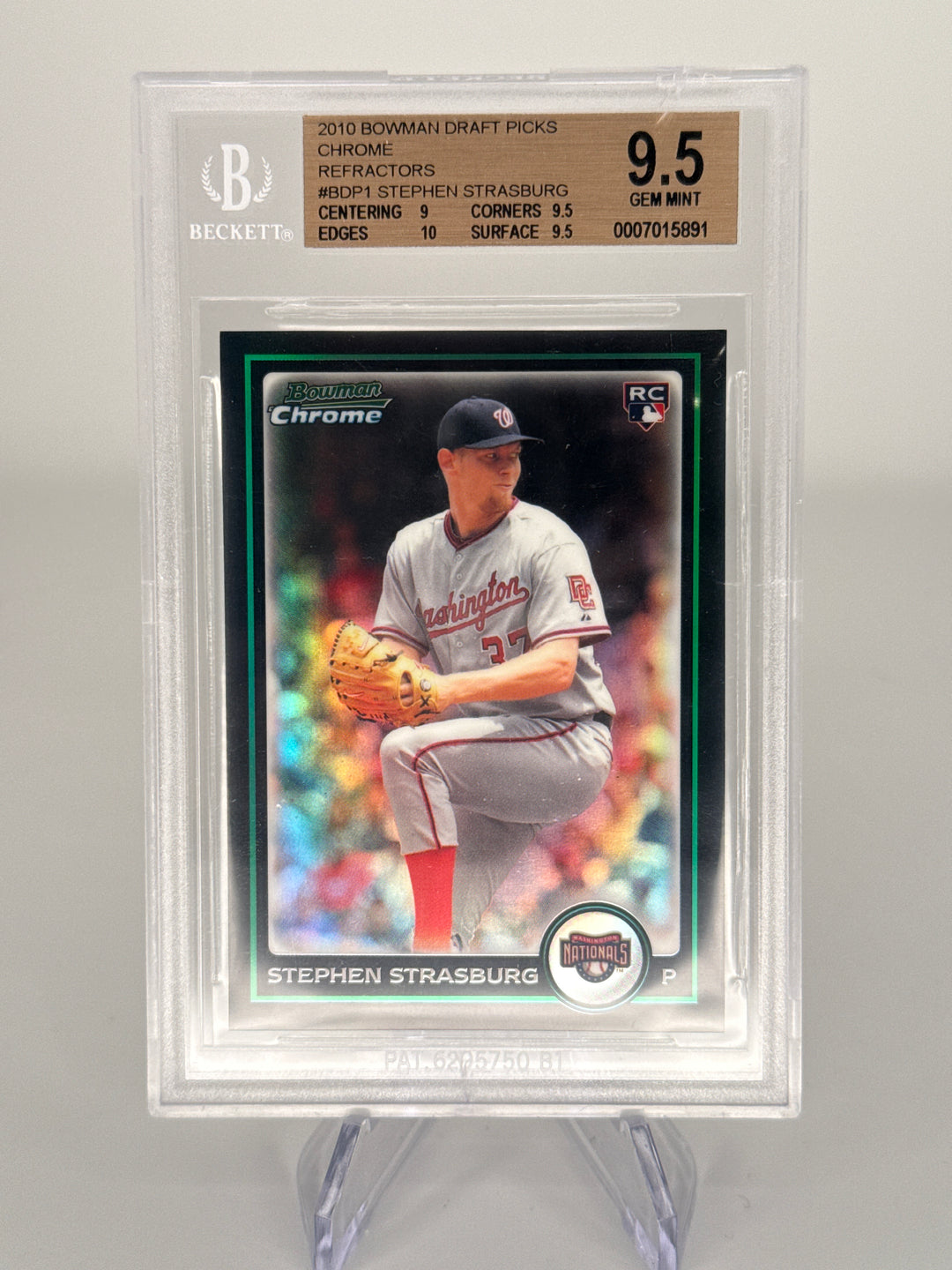 Stephen Strasburg 2010 Bowman Chrome Drafts Picks Rookie Refractor, BGS 9.5 Gem Mint