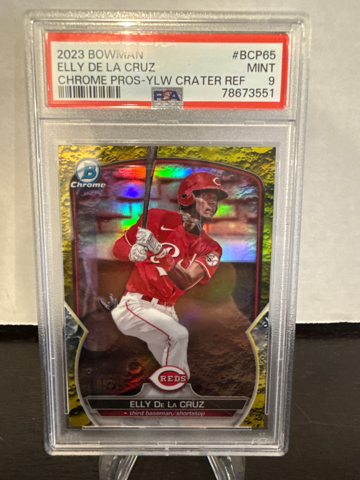 Elly De La Cruz 2023 Bowman Chrome Prospects Yellow Crater Refractor, 05/75, PSA 9 Mint