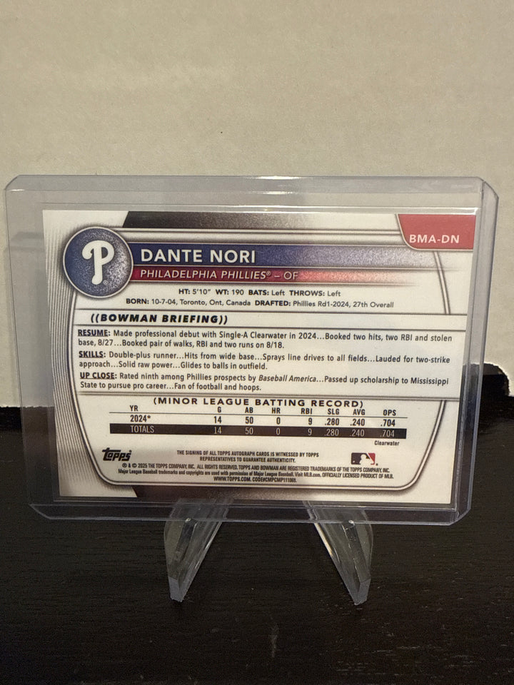 Dante Nori 2025 Bowman Chrome Mega Box Purple Mojo Auto, 017/199