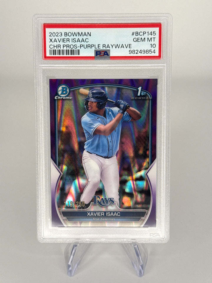 Xavier Isaac 2023 Bowman Chrome Purple Raywave Refractor, 119/150, PSA 10 Gem Mint