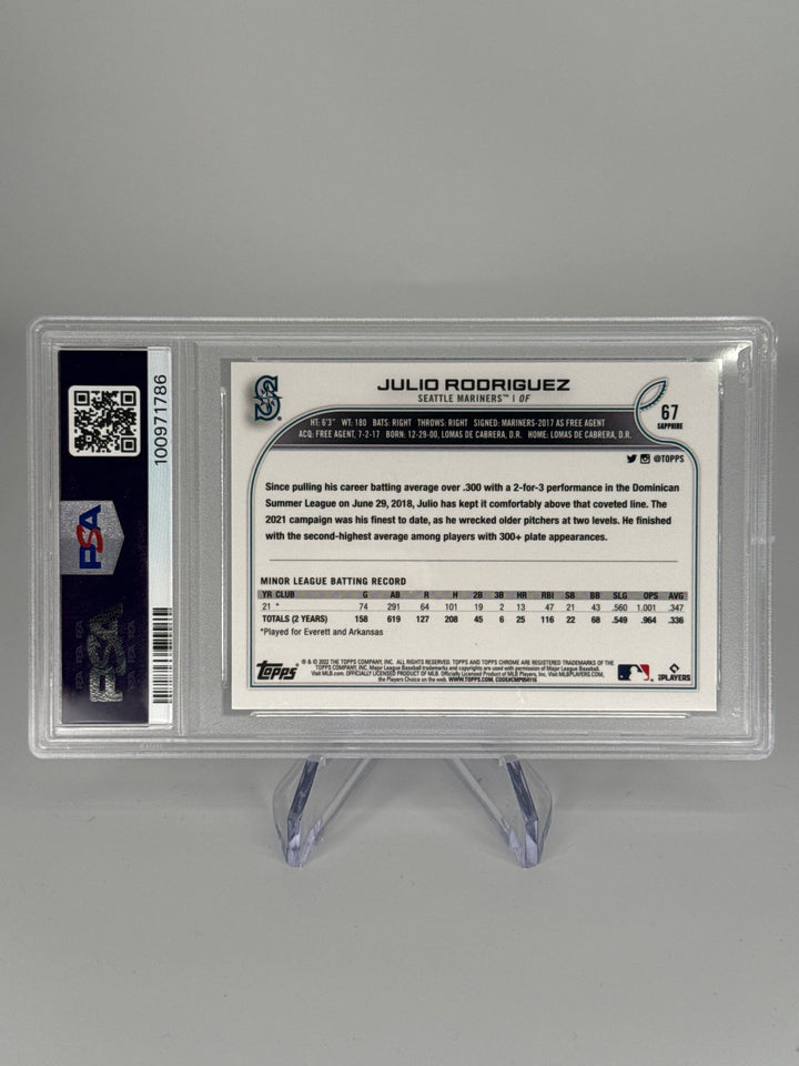 Julio Rodriguez 2022 Topps Chrome Sapphire Rookie, PSA 9 Mint