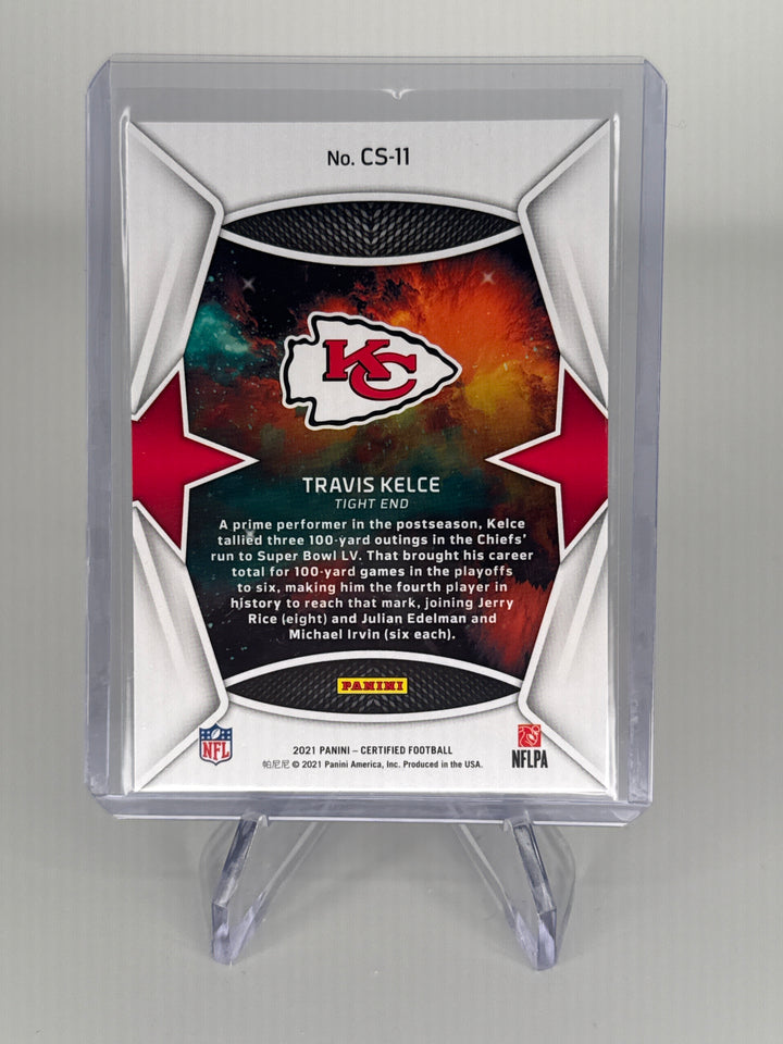 Travis Kelce 2021 Panini Certified Stars Purple Mirror FOTL, 07/10