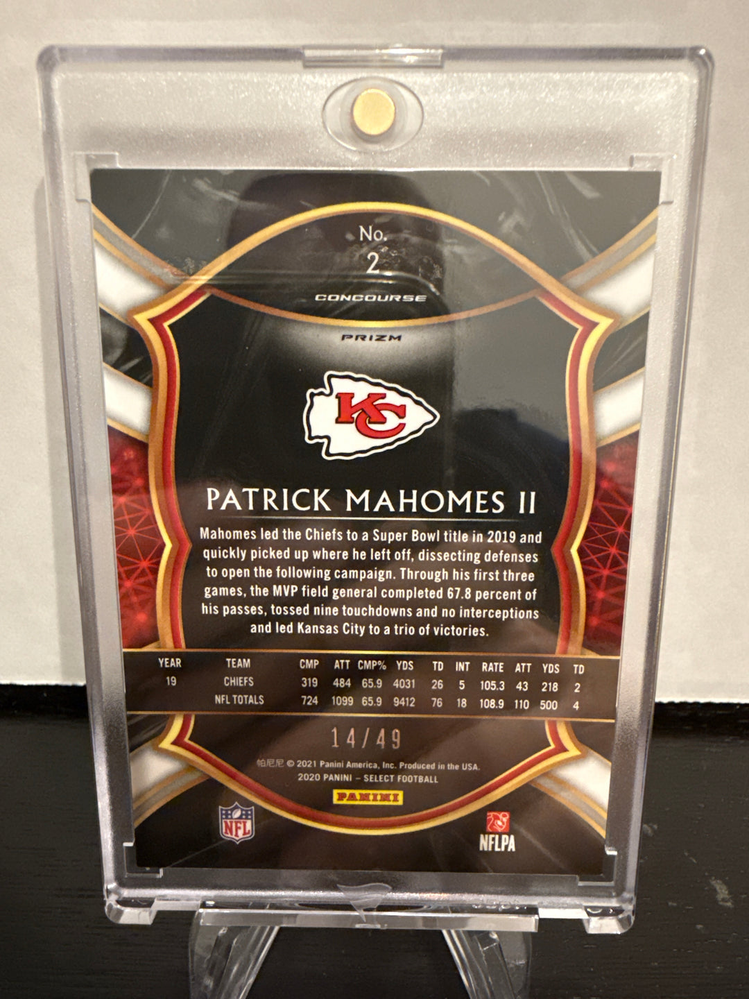 Patrick Mahomes 2020 Panini Select Orange Prizm, 14/49