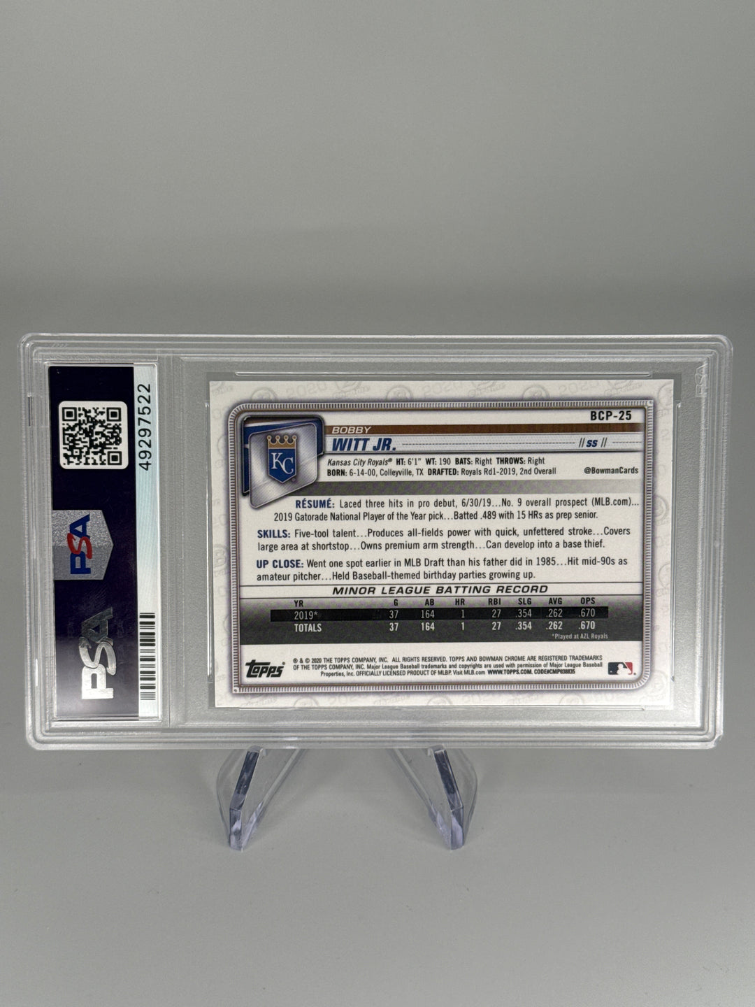 Bobby Witt Jr 2020 Bowman Chrome Mega Box 1st Bowman, PSA 10 Gem Mint