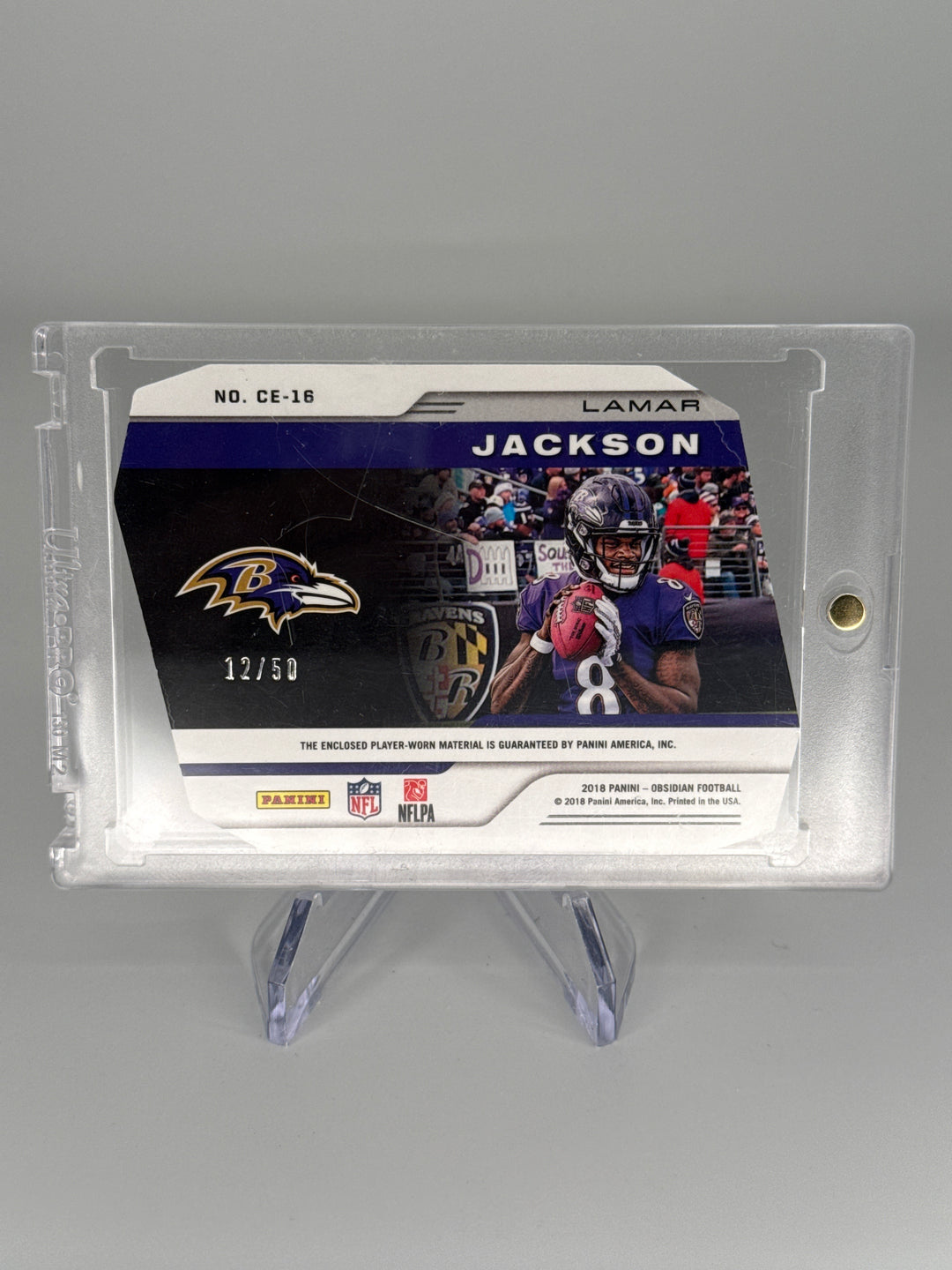 Lamar Jackson 2018 Panini Obsidian Cutting Edge Rookie Relic, 12/50