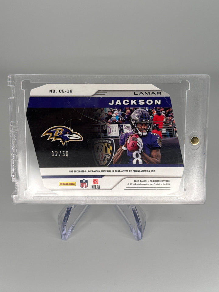 Lamar Jackson 2018 Panini Obsidian Cutting Edge Rookie Relic, 12/50