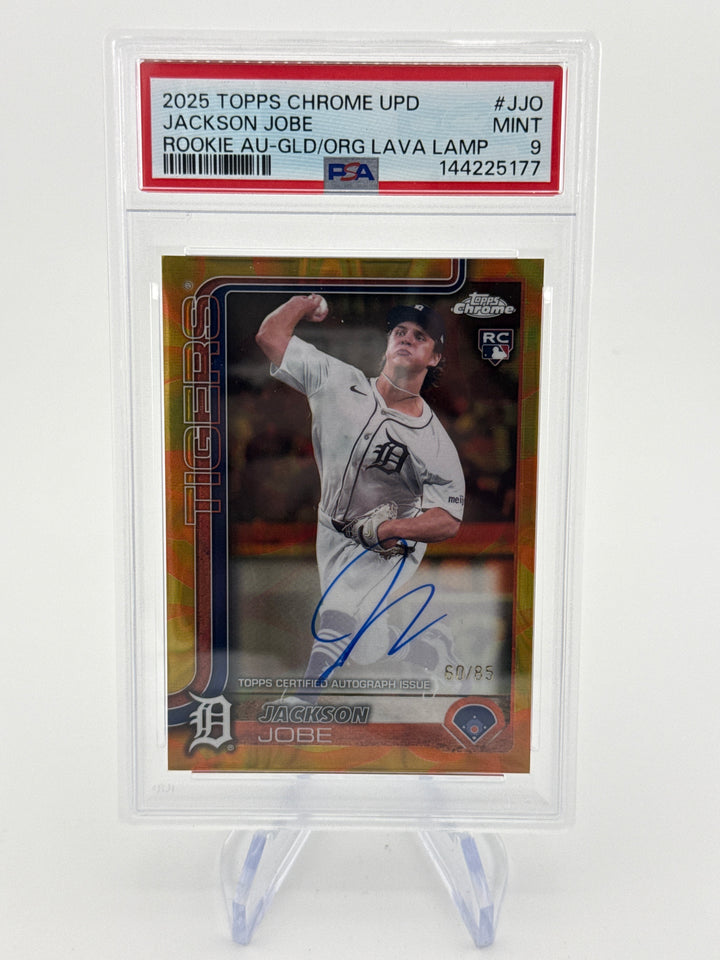 Jackson Jobe 2025 Topps Chrome Update Gold Lava Lamp Rookie Auto, 60/85, PSA 9 Mint