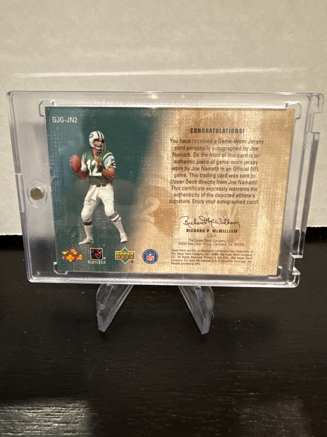 Joe Namath 2000 Upper Deck Game Jersey Greats Auto, 063/175