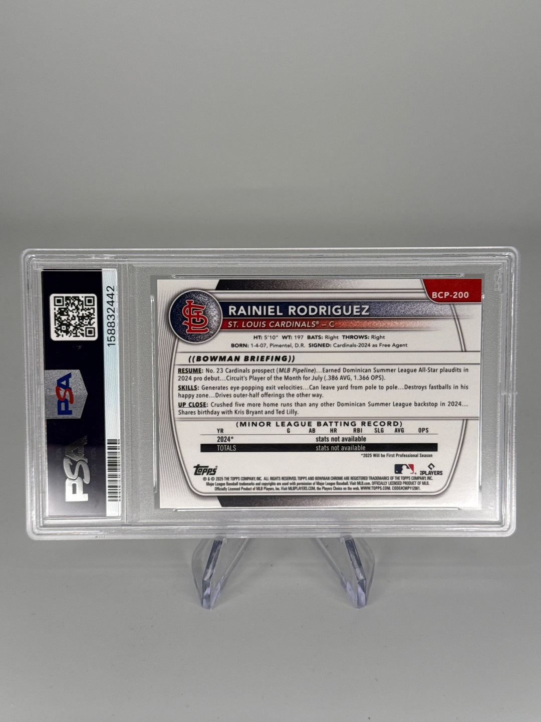 Rainiel Rodriguez 2025 Bowman Chrome Mini Diamond Refractor 1st, PSA 10 Gem Mint