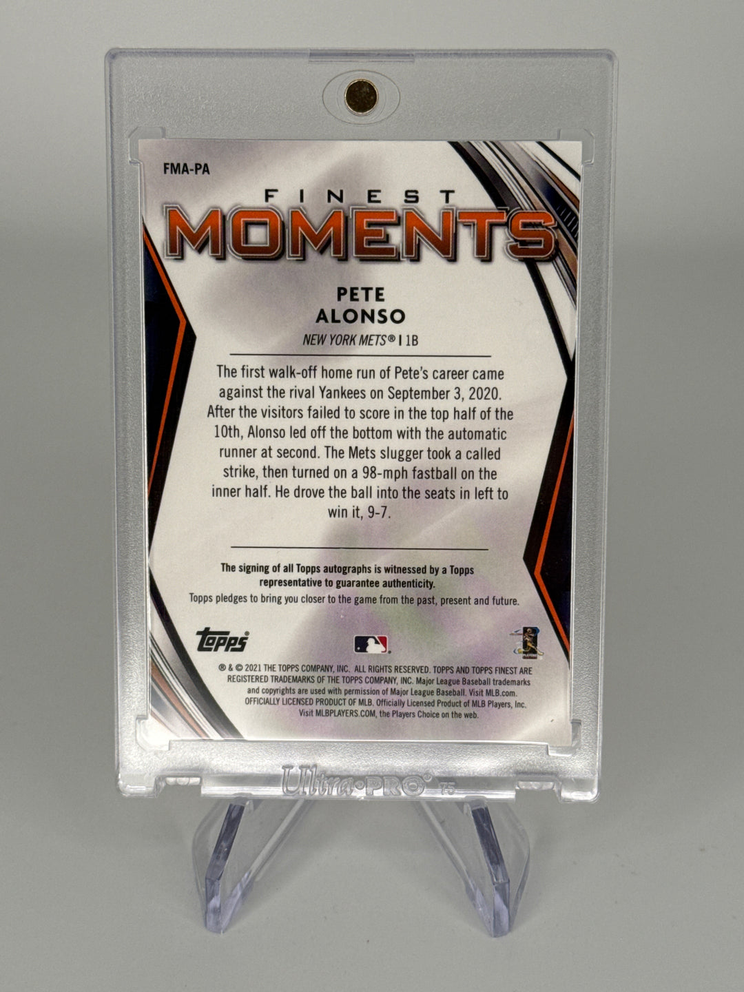 Pete Alonso 2021 Topps Finest Moments Orange Refractor Auto, 18/25