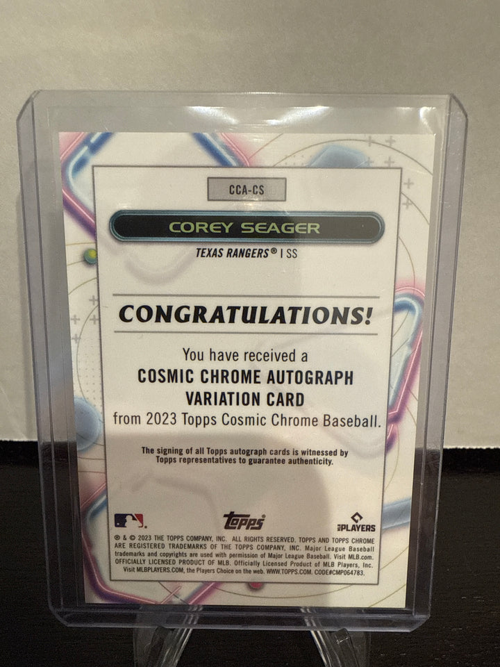 Corey Seager 2023 Topps Chrome Cosmic Variation Auto, Green Space Dust, 08/75