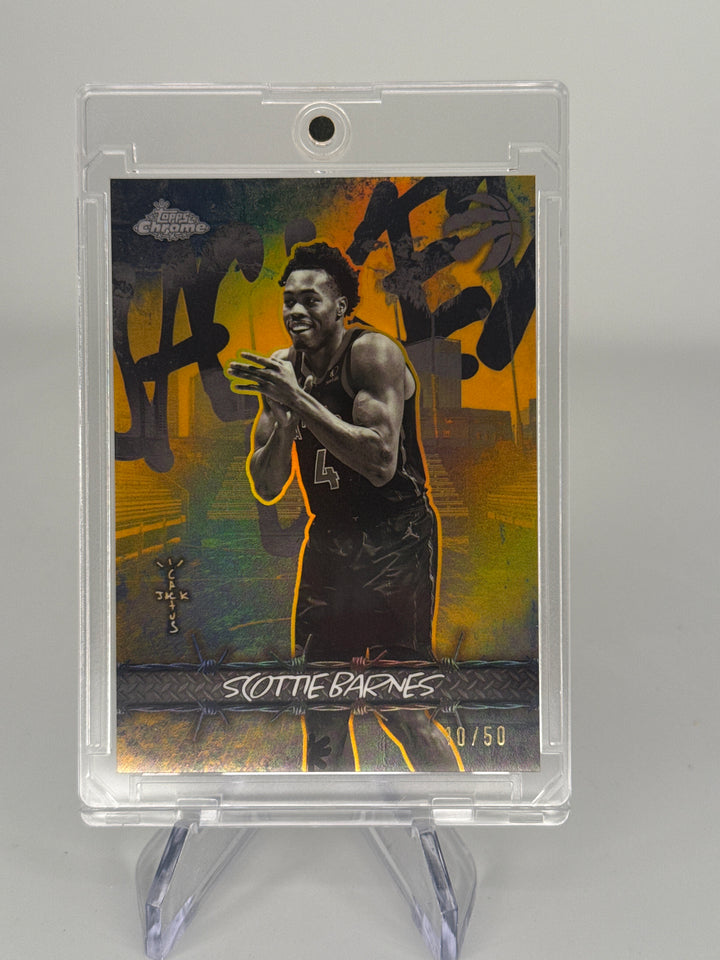 Scottie Barnes 2026 Topps Chrome Cactus Jack Jacked Up Gold Refractor, 10/50