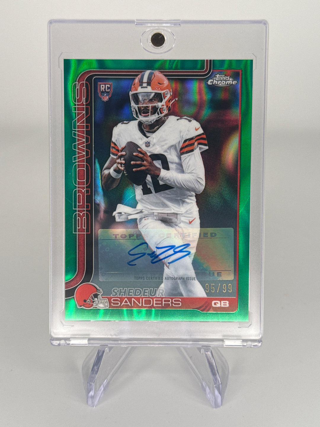 Shedeur Sanders 2025 Topps Chrome Green Lava Refractor Rookie Auto, 95/99