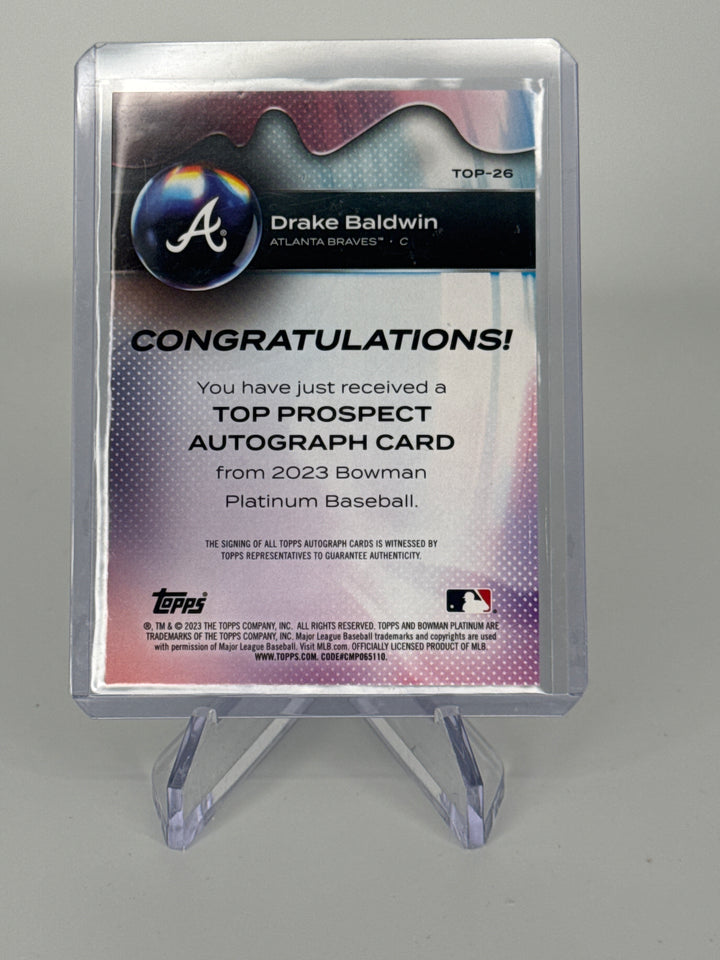 Drake Baldwin 2023 Topps Bowman Platinum Top Prospects Auto, Card Number TOP-26