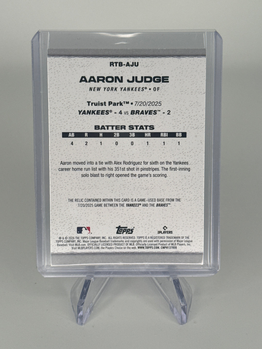 Aaron Judge 2026 Topps Series 2 Rounding The Bases Game Used Base