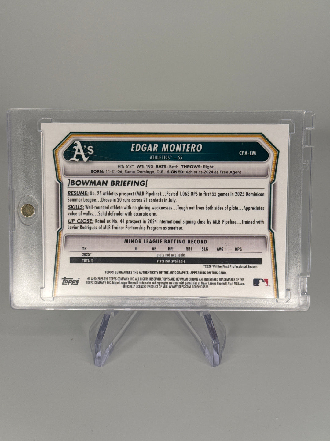 Edgar Montero 2026 Bowman Chrome Packfractor 1st Auto, 32/89