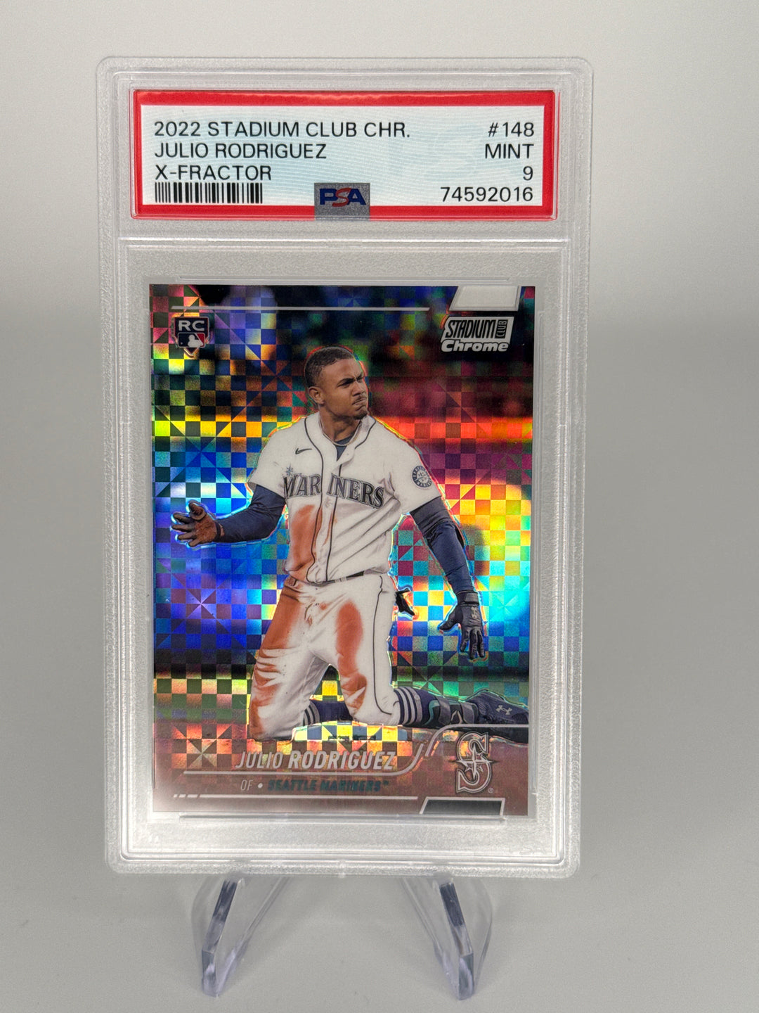 Julio Rodriguez 2022 Topps Stadium Club Chrome XFractor Rookie, PSA 9 Mint