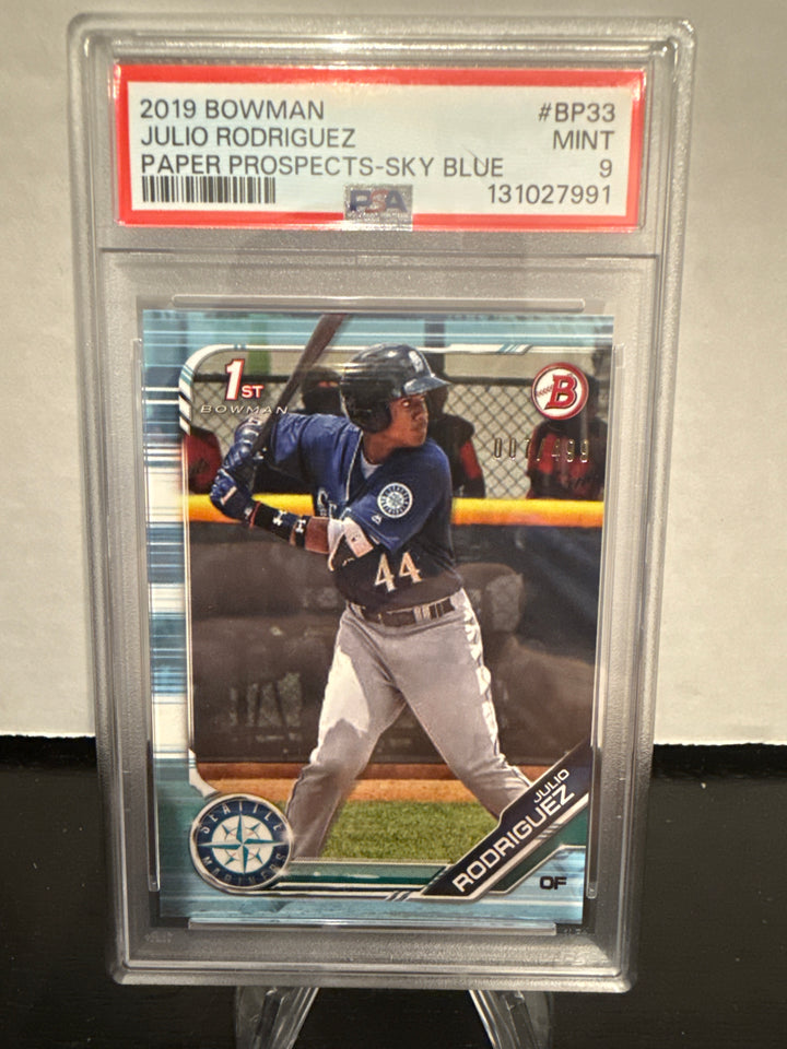 Julio Rodriguez 2019 Bowman Paper Prospects Sky Blue 1st, 007/499, PSA 9 Mint