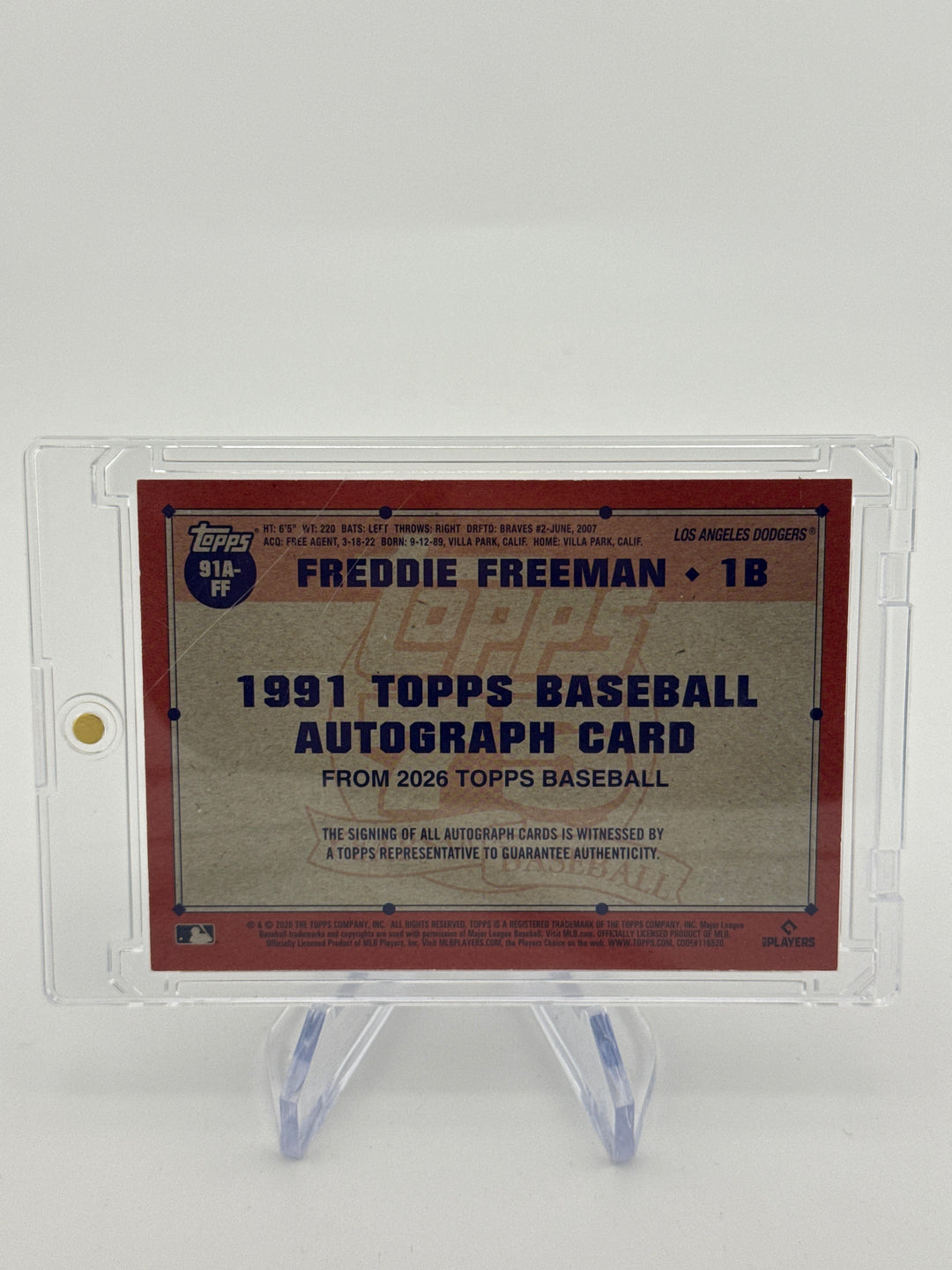 Freddie Freeman 2026 Topps Series One 1991 Auto Red, 4/5