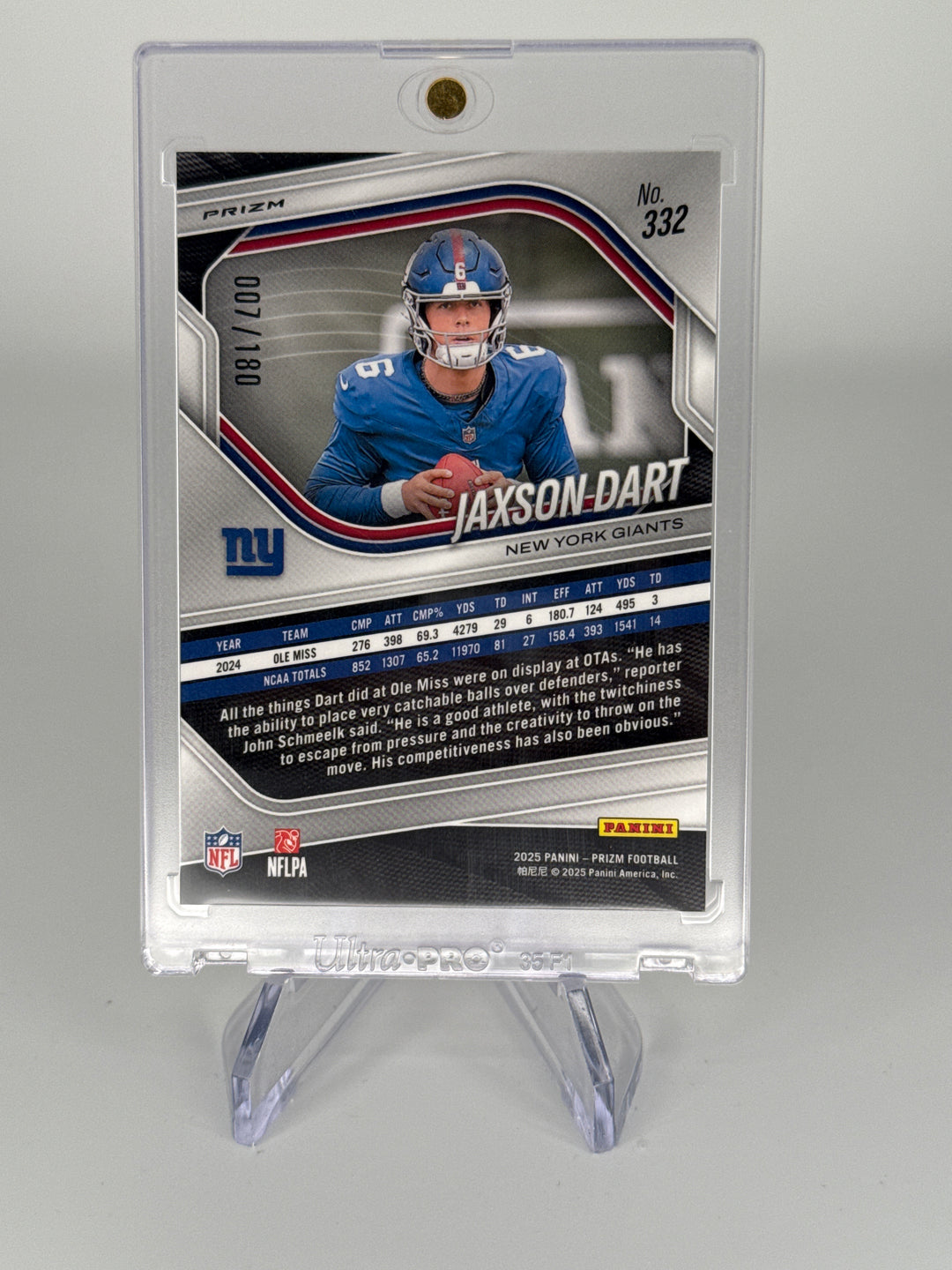 Jaxson Dart 2025 Panini Prizm Pigskin Prizm Rookie, 007/180