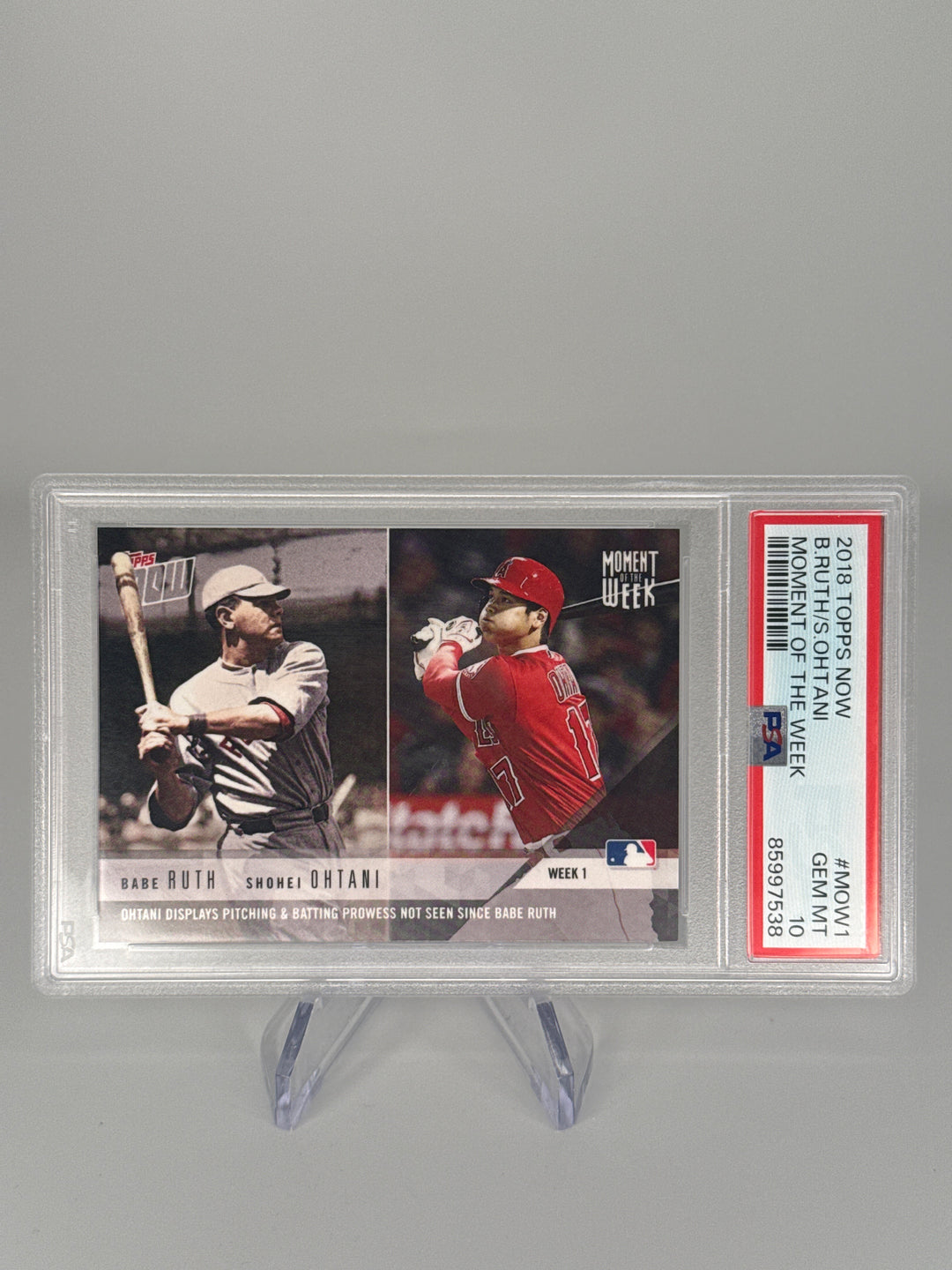 Shohei Ohtani/Babe Ruth 2018 Topps Now Moment of the Week Rookie, PSA 10 Gem Mint