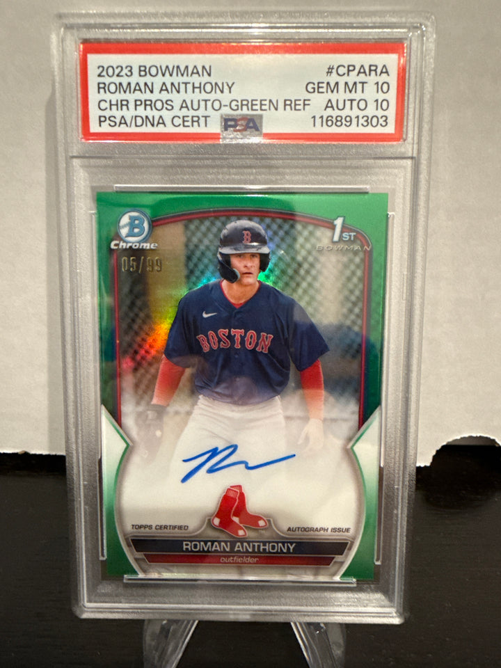 Roman Anthony 2023 Bowman Chrome Prospect Auto Green, 05/99, PSA 10 Gem Mint