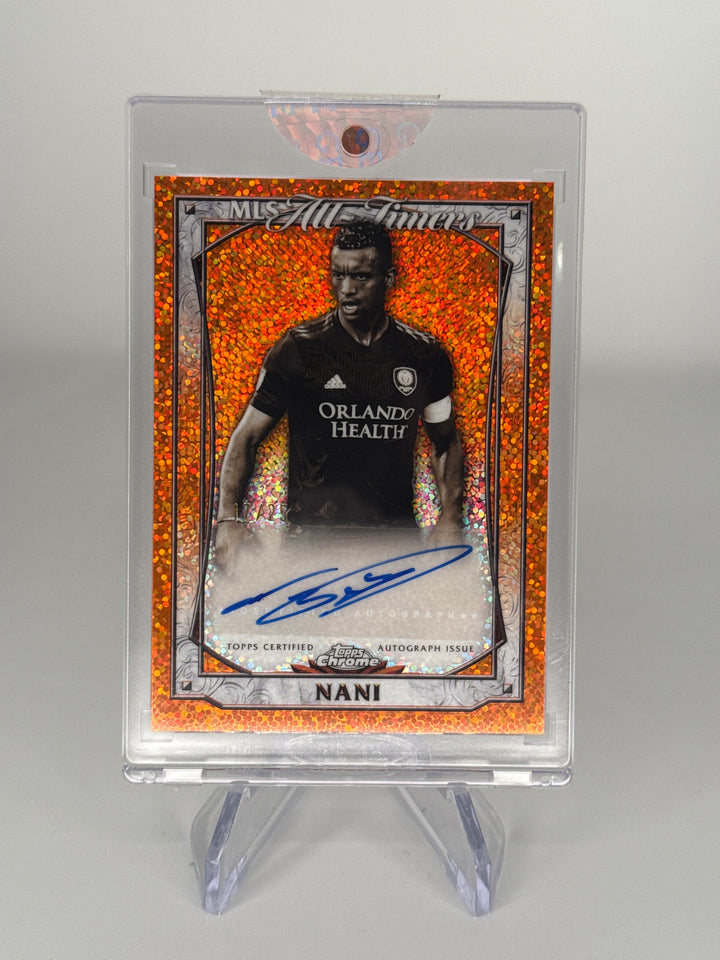 Nani 2025 Topps Chrome MLS All Timers Orange Speckle Refractor Auto, 17/25