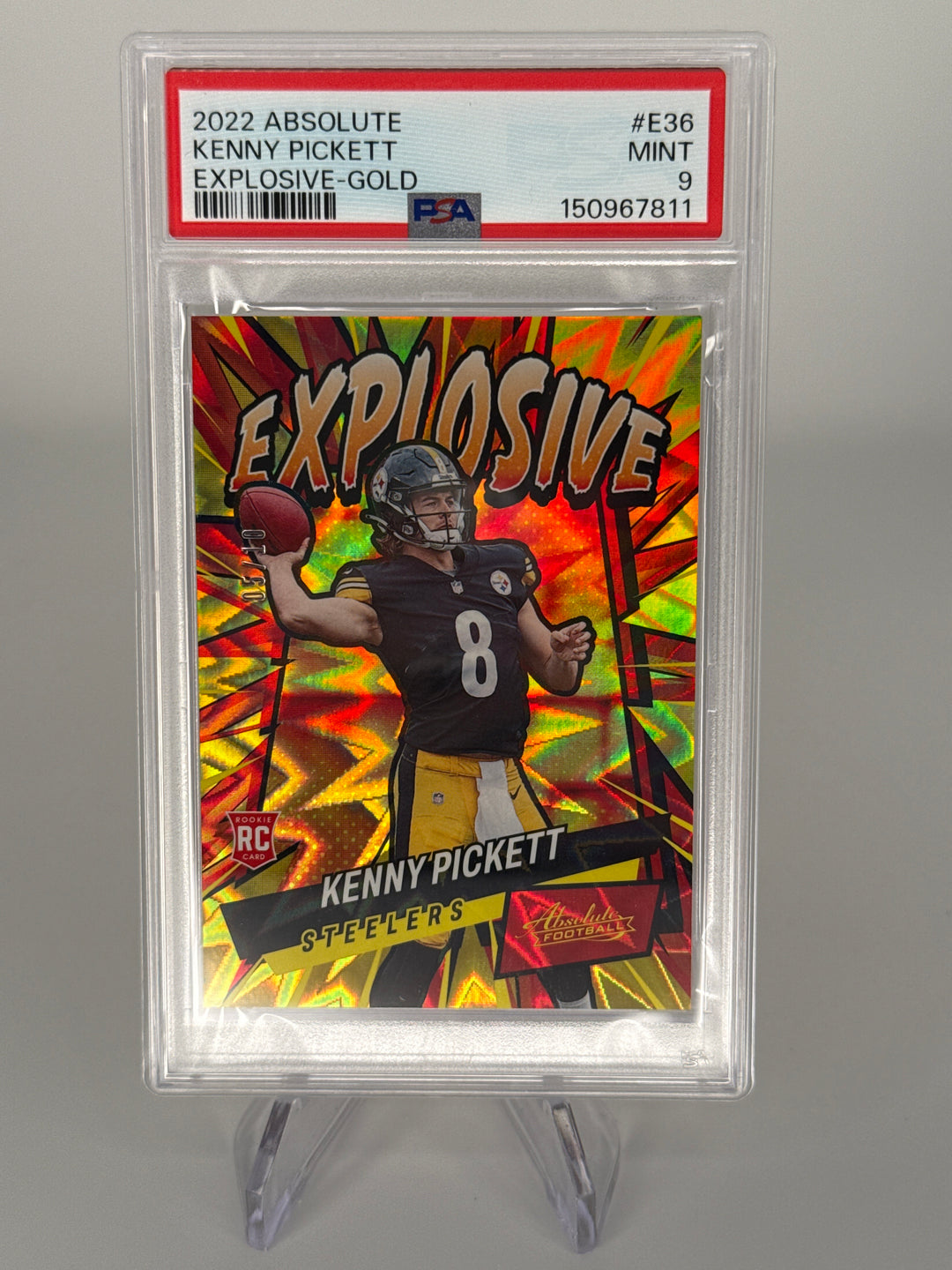 Kenny Pickett 2022 Panini Absolute Explosive Gold SSP Case Hit Rookie, 05/10, PSA 9 Mint
