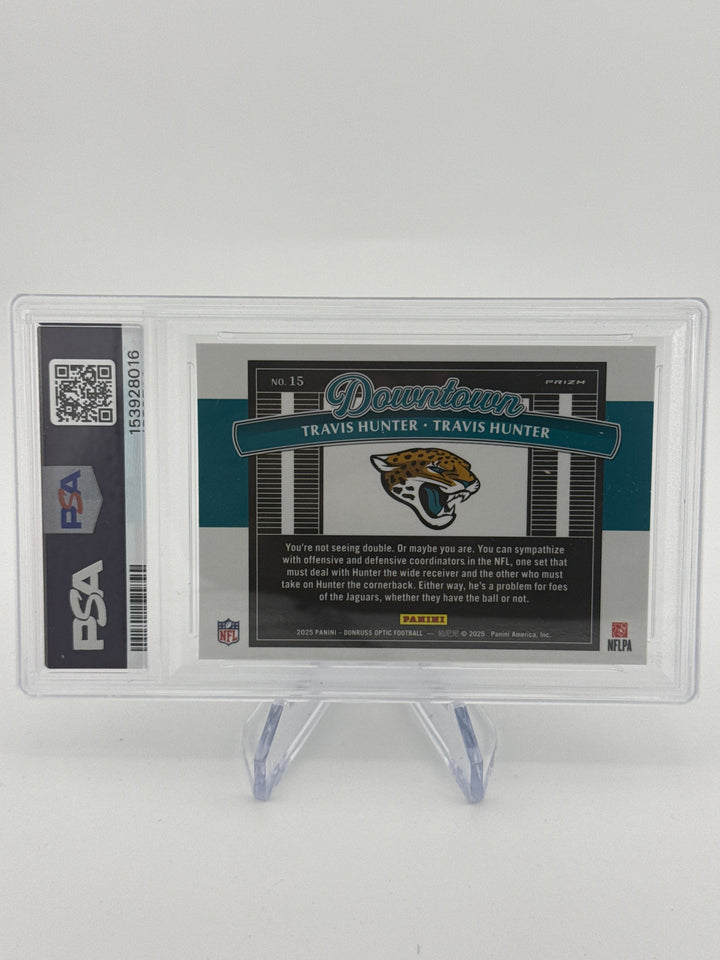 Travis Hunter/Travis Hunter 2025 Panini Donruss Optic SSP Dual Downtown Case Hit Rookie, PSA 9 Mint