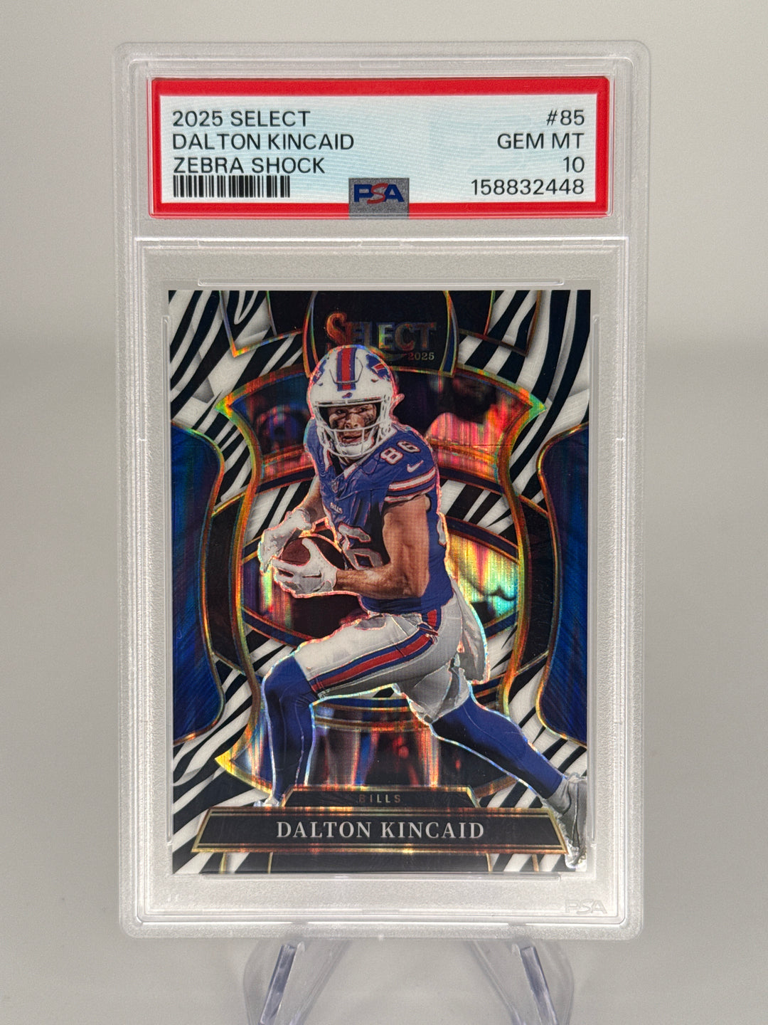 Dalton Kincaid 2025 Panini Select Zebra Shock SSP, PSA 10 Gem Mint