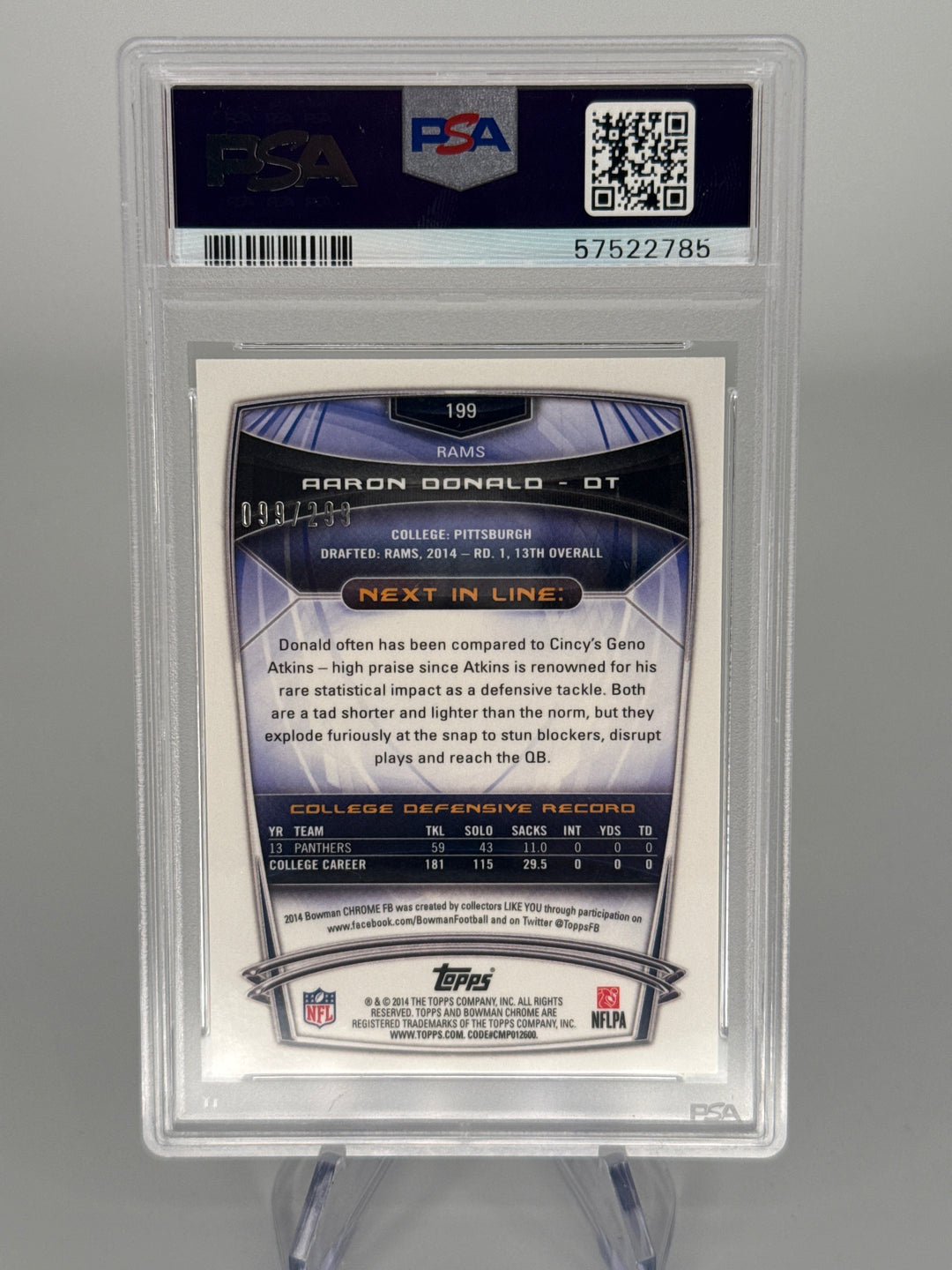 Aaron Donald 2014 Bowman Chrome Black Refractor Rookie, 099/299, PSA 9 Mint