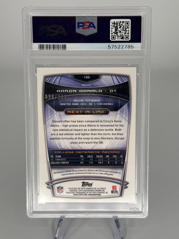 Aaron Donald 2014 Bowman Chrome Black Refractor Rookie, 099/299, PSA 9 Mint